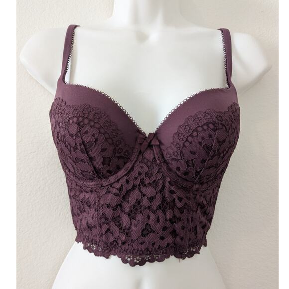 Victoria's Secret Other - Body‎ by VICTORIAS SECRET Longline Corset Bra Lined Dem Merlot Wine Sz 32D